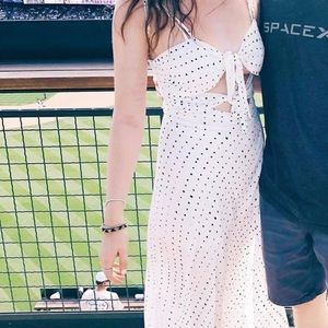 White and black polka dot long dress